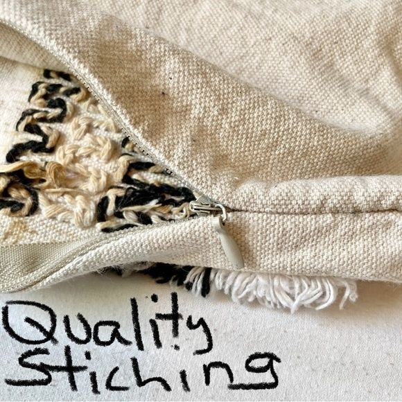 Accent Throw Pillow Tufted Boho Black Cream White with 10 Tassels  18 x 18 in - Picture 11 of 12